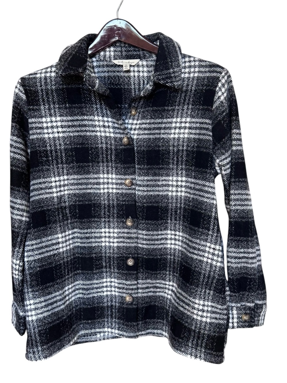 Linda Anderson Womans Button Up Shacket Size S Black White Plaid